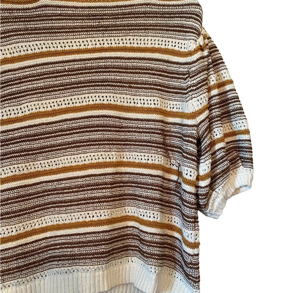 House of Harlow 1960 Puff Sleeve Cropped Neutral Striped Knit Cardigan Sโฆ - Picture 4 of 16